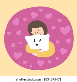 Cute sleeping and dreaming girl. Vector flat style isolated cartoon color illustration.