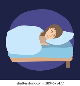 Cute sleeping and dreaming girl. Vector flat style isolated cartoon color illustration.