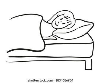 Cute sleeping and dreaming girl. Vector flat style isolated cartoon black illustration.
