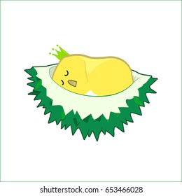 cute sleeping durian character wearing a crown, king of fruit, parody tease cartoon vector art from asian, Thailand