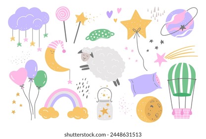 Cute sleeping elements in childish style