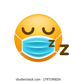 Cute Sleeping Emoticon with Face Mask on White Background. Isolated Vector Illustration 