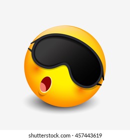 Cute Sleeping Emoticon Wearing Sleep Mask, Emoji, Smiley - Vector Illustration