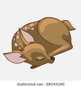 cute sleeping fawn, forest animal lying and resting, cartoon, stylized vector graphics
 animal, cute, cub, asleep, sleep, forest, mammal, ears, paws, bushy tail