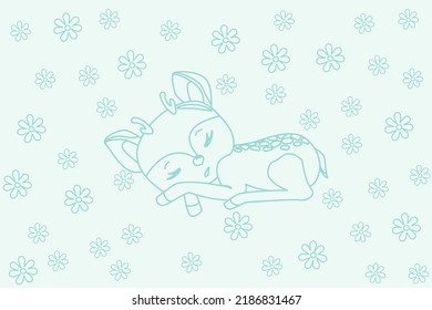 Cute sleeping fawn. Funny background of a sleeping fawn. Deer's Baby