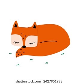 Cute sleeping fox. Cartoon childish graphic. Vector hand drawn illustration.