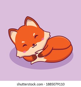 cute sleeping fox cartoon icon illustration