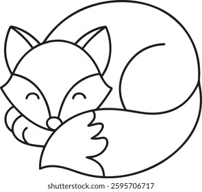 Cute Sleeping Fox Coloring Page – Adorable Woodland Animal Printable for Kids And Adults – Simple and Bold Outline Art for Fun And Easy Coloring