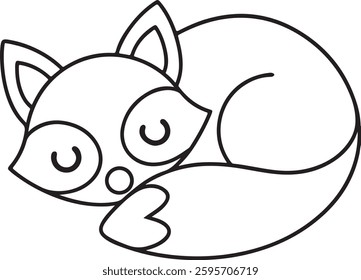 Cute Sleeping Fox Coloring Page – Adorable Woodland Animal Printable for Kids And Adults – Simple and Bold Outline Art for Fun And Easy Coloring