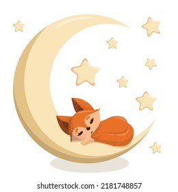 Cute sleeping fox cub on the moon