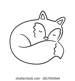 Cute sleeping fox in doodle style. Hand drawn vector illustration on white background