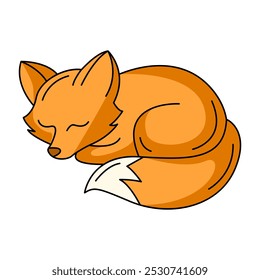 Cute sleeping fox. Forest predatory mammal animal, fall seasonal concept. Vector flat simple element, color illustration. For logo, sticker, print, web design, scrapbooking