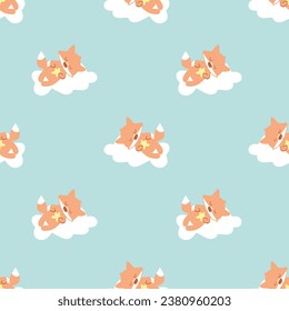 cute sleeping fox seamless pattern