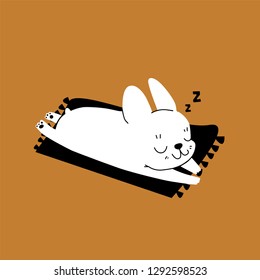 Cute sleeping french bulldog. Vector flat illustration.