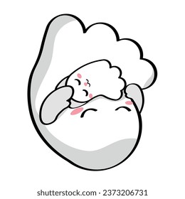 Cute sleeping ghosts of owner and cat on white background