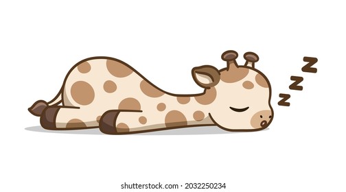 Cute sleeping giraffe cartoon clipart vector illustration. African woodland animal element for print, design, stickers etc.