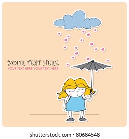 Cute sleeping girl with umbrella in cartoon style. Vector illustration.