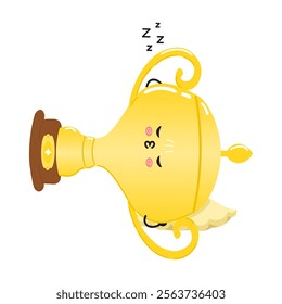 Cute sleeping Golden trophy cup character with a whimsical design. Vector hand drawn cartoon kawaii character illustration icon. Isolated on white background. Golden trophy cup sleeping character
