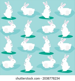 Cute sleeping hare and rabbit on green background vector pattern 