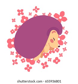 Cute  sleeping hedgehog with flowers. Vector illustration.