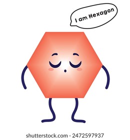 cute sleeping hexagon character polygon vector kids learning geometry shapes