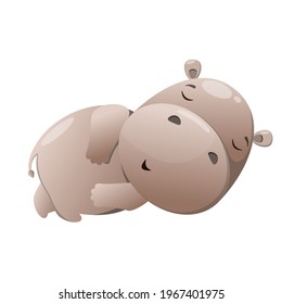 Cute sleeping hippo on a white background. Children's animal illustration