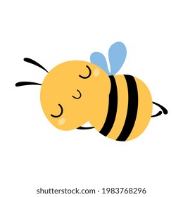 Cute Sleeping Honey Bee, Lovely Flying Insect Character Cartoon Vector Illustration