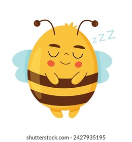 Cute Sleeping Honey Bee, Lovely Flying Insect Character. Vector Illustration