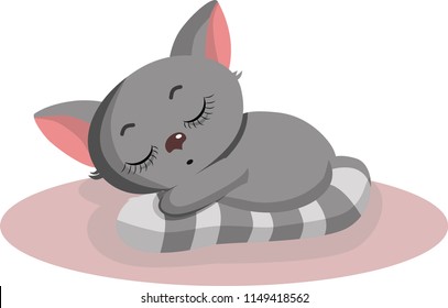 Cute sleeping kitten grey