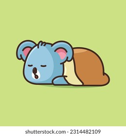 Cute sleeping koala with blanket simple vector illustration