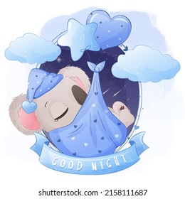 Cute sleeping koala illustration for baby boy