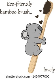 Cute sleeping  koala with lovely environmental-friendly biodegradable toothbrush