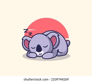 cute sleeping koala mascot illustration, logo icon vector. flat cartoon style.
