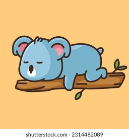 Cute durmiendo koala en la ilustración de la caricatura del vector del árbol