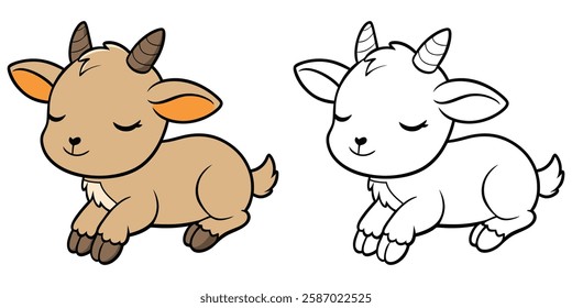 Cute Sleeping Lamb Cartoon Isolated Coloring Book For Kids Printable Outline Vector