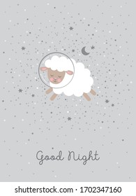 Cute sleeping lamb. Lamb in the space. Vector illustration.