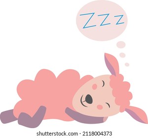 Cute sleeping lamb vector illustration, flat style cartoon lamb character in pastel colors