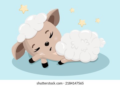 Cute sleeping lamb. Vector illustration of a baby sheep.The illustration is perfect for printing on children's textiles, postcards, panels, paintings in the nursery, design of kindergartens and childr