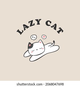 Cute sleeping lazy cat kitty cartoon doodle on light brown background wallpaper vector illustration