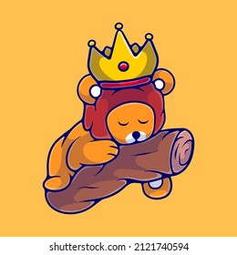 cute sleeping lion king illustration suitable for mascot sticker and t-shirt design