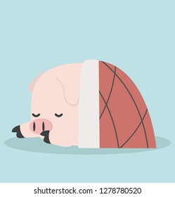 Cute Sleeping little Pig in blanket