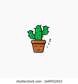 Cute sleeping male cartoon cactus character.