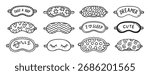 cute sleeping mask doodle hand drawn icon set. Outline drawing line clipart symbol collection. Vector illustration