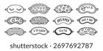 cute sleeping mask doodle hand drawn icon set. Outline drawing line clipart symbol collection. Vector illustration