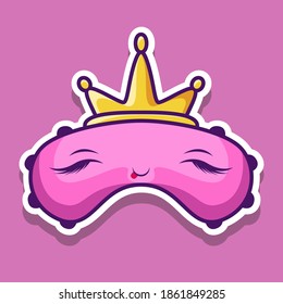 Cute sleeping mask with golden crown and closed eyes. Prince accessories. Vector illustration design 