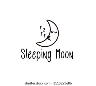 Cute sleeping moon doodle icon. Vector illustration of a moon sleeping with the zzz symbols