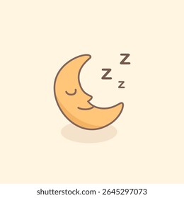 Cute sleeping moon icon with closed eyes and stars, perfect for sleep aid visuals, bedtime routine, dream content, and mental wellness illustrations