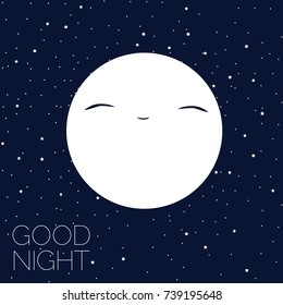 Cute Sleeping Moon and Inscription Good Night