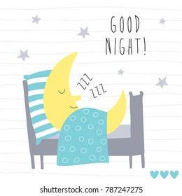 cute sleeping moon vector illustration