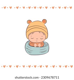 Cute sleeping newborn baby. Ideal for cards.